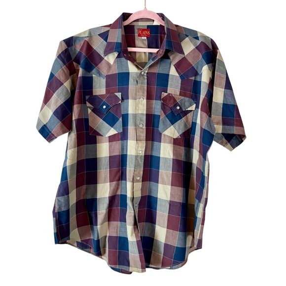 Ely Plains Other - Ely Plains Western Shirt Plaid Short Sleeve Pearl Snap Front Mens XL Muted Tones